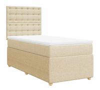 PUGYNBK Lit Box Spring Matelas à ressorts ensachés 90 x 200 cm Crème | Tête de lit réglable, protège-matelas lavable, base à lattes, polyester respirant