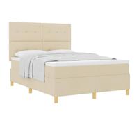 PUGYNBK Lit Box Spring Tête de lit réglable 140 x 190 cm Crème | Sommier fixe en bois de pin, matelas à ressorts ensachés, tapisserie respirante, pieds robustes