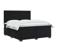 PUGYNBK Lit Box Spring velours noir 200 x 200 cm avec matelas | Tête de lit réglable 78-88 cm, sommier en bois, surmatelas avec housse amovible, lumière LED USB