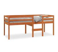 PUGYNBK Lit mezzanine en pin massif marron cire 90 x 190 cm | Avec échelle et garde-corps, cadre robuste, idéal pour les petites pièces, rangement inférieur