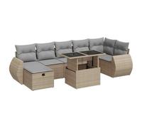 PUGYNBK Lot de 8 canapés de jardin en rotin synthétique beige | Coussins déhoussables lavables, rangement avec sac imperméable, design modulaire