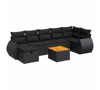 PUGYNBK Lot de 8 canapés de jardin en rotin synthétique noir | Sac de rangement imperméable, design modulaire, coussins lavables, repose-pieds polyvalent