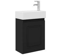 PUGYNBK Module salle de bain avec robinetterie noire 45,5 x 22,5 x 84 cm | Lavabo en céramique, bois stratifié, montage mural, porte réversible, robinet eau chaude froide