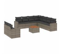 PUGYNBK Set de canapés de jardin 10 pièces en rotin synthétique gris | Rangement sous siège, sac impératif inclus, table en bois d'acacia, housses de coussins lavables, design modulaire