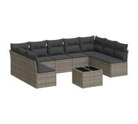 PUGYNBK Set de canapés de jardin 10 pièces en rotin synthétique gris | Rangement sous siège, sac impératif inclus, table en verre trempé, housses déhoussables lavables, design modulaire