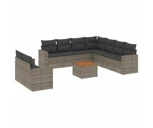 PUGYNBK Set de canapés de jardin 10 pièces en rotin synthétique gris | Rangement sous siège, sac impératif inclus, table en bois d'acacia, housses de coussins lavables, design modulaire