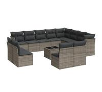PUGYNBK Set de canapés de jardin 13 pièces rotin synthétique gris | Rangement sous siège, sac impératif, table en verre trempé, housses déhoussables, design modulaire