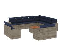 PUGYNBK Set de canapés de jardin 13 pièces rotin synthétique gris | Rangement sous siège, sac impératif inclus, table en bois d'acacia, housses de coussin déhoussables, design modulaire