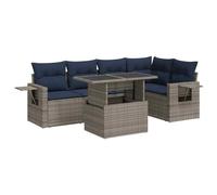 PUGYNBK Set de canapés de jardin 6 pièces en rotin synthétique acacia gris | Rangement sous siège, sac impératif, table d'appoint pliable, housses déhoussables, design modulaire