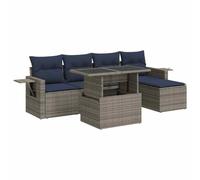 PUGYNBK Set de canapés de jardin 6 pièces rotin synthétique acacia gris | Rangement sous siège, sac impératif, table d'appoint pliable, housses déhoussables lavables, design modulaire