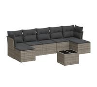 PUGYNBK Set de canapés de jardin 8 pièces rotin PE gris | Rangement sous siège, sac impératif, housse déhoussable lavable, table en verre trempé, design modulaire
