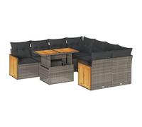 PUGYNBK Set de canapés de jardin 9 pièces rotin synthétique gris | Rangement sous siège, sac impératif inclus, housses déhoussables et lavables, design modulaire