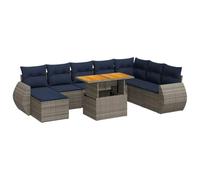 PUGYNBK Set de canapés de jardin 9 pièces rotin synthétique gris | Rangement sous siège, sac impératif pour coussins, table réglable, repose-pieds polyvalent