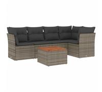 PUGYNBK Set de jardin modulaire 6 pièces table acacia coussins gris | Rangement sous siège, sac impératif inclus, housses déhoussables et lavables, design flexible