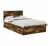 PUGYNBK Structure de lit 120 x 200 cm chêne fumé bois ingénieur | Base à lattes fixes, rangement caché, style minimaliste, nettoyage facile