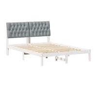 PUGYNBK Structure de lit 150 x 200 cm, tête de lit grise | Pin massif, lattes incluses, sans sommier, montage mural, finition vernie