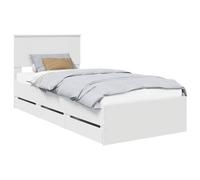 PUGYNBK Structure de lit 90 x 200 cm avec tiroir en bois ingénieux | Base à lattes fixes, pieds carrés, rangement caché, nettoyage facile