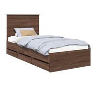 PUGYNBK Structure de lit 90 x 200 cm Bois Ingenieril Chêne | Rangement caché, design moderne, montage facile, pieds carrés
