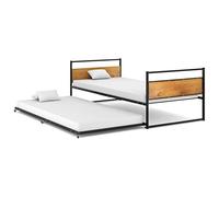 PUGYNBK Structure de lit amovible en métal noir 90 x 200 cm | Base avec 6 roues, double lit, lattes incluses, sans matelas, gain de place