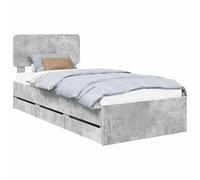 PUGYNBK Structure de lit avec tiroirs gris béton 90 x 200 cm | Bois ingénié, tête réglable, lames fixes, peu encombrant, nettoyage facile