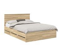 PUGYNBK Structure de lit chêne Sonoma 150 x 200 cm Bois ingénieux | Base à lattes fixes, rangement caché, style minimaliste, nettoyage facile