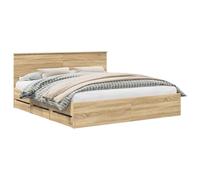 PUGYNBK Structure de lit chêne Sonoma 200 x 200 cm Bois ingénieux | Rangement caché, base à lattes fixes, style minimaliste, nettoyage facile
