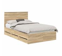 PUGYNBK Structure de lit chêne Sonoma Bois Ingéniieril | Rangement caché, tiroirs secrets, pieds carrés, montage facile, nettoyage avec chiffon humide