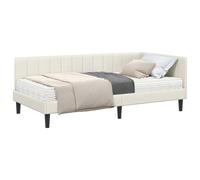 PUGYNBK Structure de lit d'angle avec matelas 2 unités Crème Velours | Bois massif, mousse fermeté moyenne, canapé-lit, peu encombrant, petite chambre