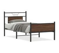 PUGYNBK Structure de lit en bois de chêne 90 x 200 cm | Base en métal robuste, tête de lit et étrier, espace de rangement inférieur, sommier à lattes