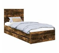 PUGYNBK Structure de lit en chêne fumé 90 x 200 cm Bois | Base avec tiroirs cachés, pieds libres, lattes fixes, nettoyage facile