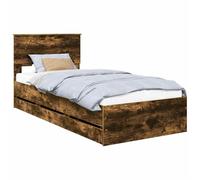 PUGYNBK Structure de lit en chêne fumé 90 x 200 cm Bois ingénieux | Base à lattes fixe, compartiments cachés, style minimaliste, nettoyage facile