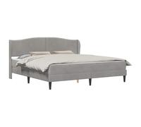 PUGYNBK Structure de lit en velours gris clair 200 x 200 cm | Contreplaqué résistant, sommier fixe, rangement caché, pieds noirs
