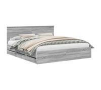 PUGYNBK Structure de lit gris Sonoma 200 x 200 cm Bois Ingéniieril | Base à lattes fixes, rangement caché, style minimaliste moderne, nettoyage facile