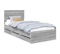 PUGYNBK Structure de lit gris Sonoma 75 x 190 cm Bois Ingéniieril | Base à lattes fixes, rangement caché, style minimaliste, nettoyage facile