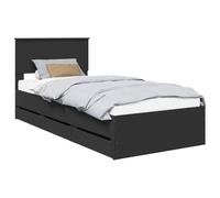 PUGYNBK Structure de lit noire 90 x 200 cm en bois ingénieux | Avec tiroirs cachés, lames fixes, pieds carrés, nettoyage facile, design minimaliste