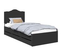 PUGYNBK Structure de lit noire 90 x 200 cm en bois ingénieux | Rangement caché, lattes fixes, montage facile, nettoyage facile