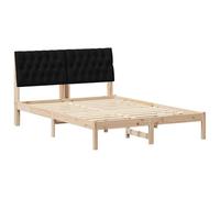 PUGYNBK Structure de lit plateforme pin 135 x 190 cm | Tête de lit tapissée grise, lattes incluses, sans sommier, pin massif
