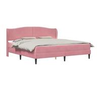 PUGYNBK Structure de lit rose 200 x 200 cm velours | Contreplaqué résistant, sommier fixe, rangement caché, pieds noirs modernes