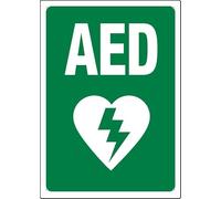 Puhayexi Panneau Aed vert et blanc en aluminium imprimé UV, 30,5 x 20,3 cm, résistant aux intempéries et panneaux de sécurité pour la maison ou le travail