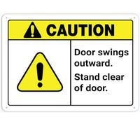 Puhayexi Panneau d'avertissement en étain avec inscription « Caution Door Swings Outwards Outwards » - Décoration murale 30,5 x 20,3 cm