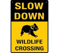 Puhayexi Panneau de signalisation Slow Down Wildlife Crossing Koala en aluminium imprimé UV, 30,5 x 20,3 cm, résistant aux intempéries et panneaux de sécurité pour la maison ou le travail