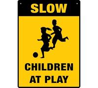 Puhayexi Panneau en étain « Slow Down Children At Play » - 30,5 x 20,3 cm - Idéal pour décoration murale de jardin et cour