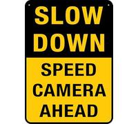 Puhayexi Panneau en métal « Slow Down Speed Camera Ahead » - 30,5 x 20,3 cm - Aluminium antirouille - Impression à l'encre UV - Durable/résistant aux intempéries - Extérieur pour la maison