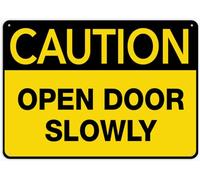 Puhayexi Panneau mural « Caution Open Door Slowly » - 30,5 x 20,3 cm - En aluminium antirouille - Multicolore
