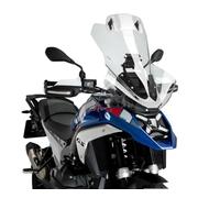 Puig 21841W Bulle Touring Plus avec visière haute et aérodynamique en acrylique haute résistance avec visière réglable améliorant la protection et le confort sur longs trajets, Transparent