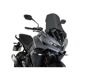 Puig 22521F Bulle Touring haut et aérodynamique en acrylique CN de 4 mm avec profil arrondi, zone supérieure plate et déflecteurs améliorant la protection, Fumé Foncé