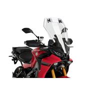 Puig 3755W Bulle Touring avec visière haute et aérodynamique en acrylique haute résistance aux chocs avec visière réglable qui améliore la protection et le confort en conduite, Transparent