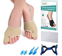 Puikos Lot de séparateurs d'orteils Hallux Valgus, 1 paire de chaussettes Hallux Valgus Correcteur d'oignon, 1 sangle pour gros orteil et 2 séparateurs d'orteils (Beige, L)