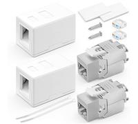 Puiseno Lot de 2 prises blindées CAT 7 - Avec 2 modules RJ45 plaqués or et 2 ports Keystone Jack blancs - Montage en saillie - 10 Gbit/s - 600 MHz - Pour LAN, Internet, Smart Home