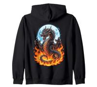 Puissant Dragon émeraude Flammes Pleine Lune Mythique Sweat à Capuche